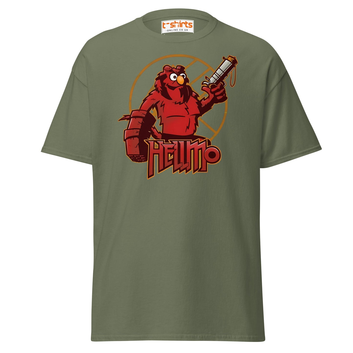 Hellmo T-Shirt | Funny Parody Comic Style Tee - Military Green - T-Shirts Online