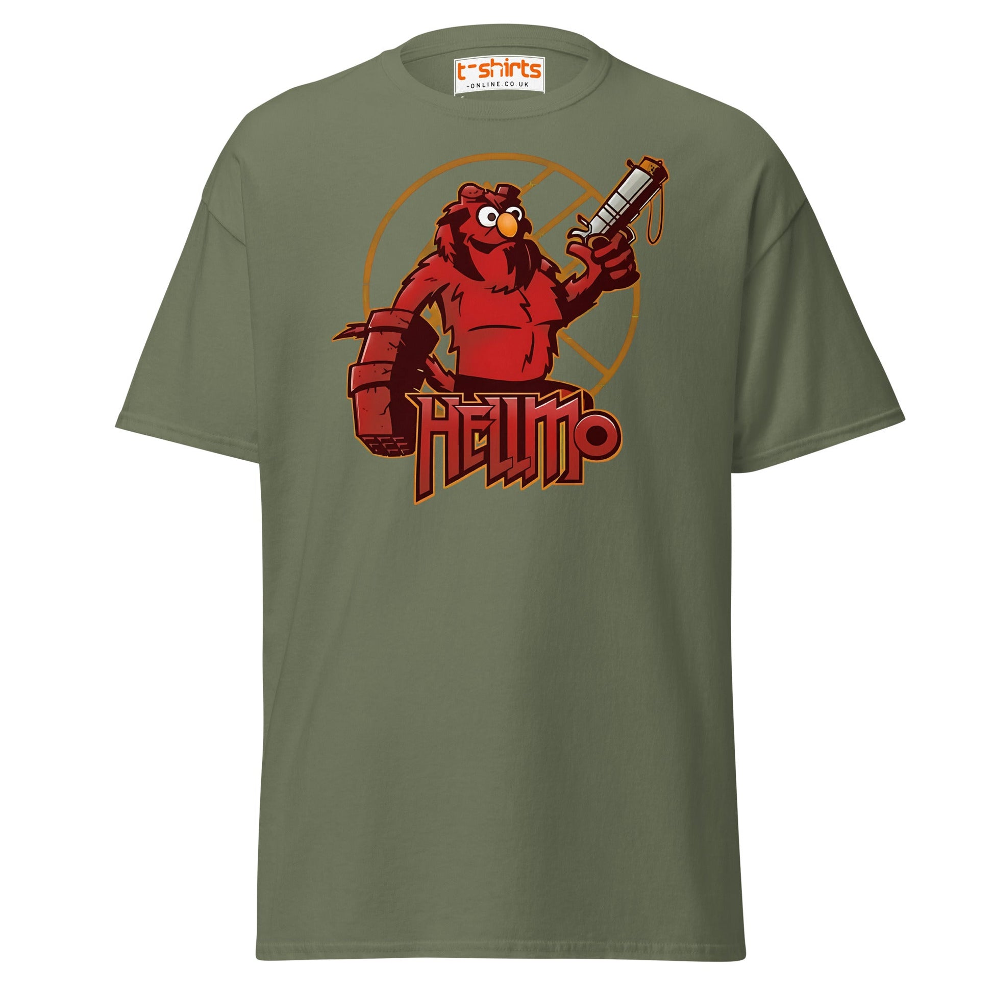 Hellmo T-Shirt | Funny Parody Comic Style Tee - Military Green - T-Shirts Online