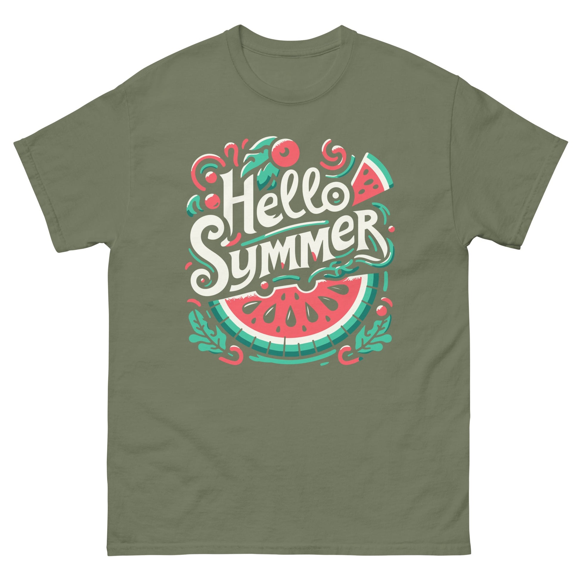 Hello Summer | Unisex Summer T-Shirt - Military Green - T-Shirts Online