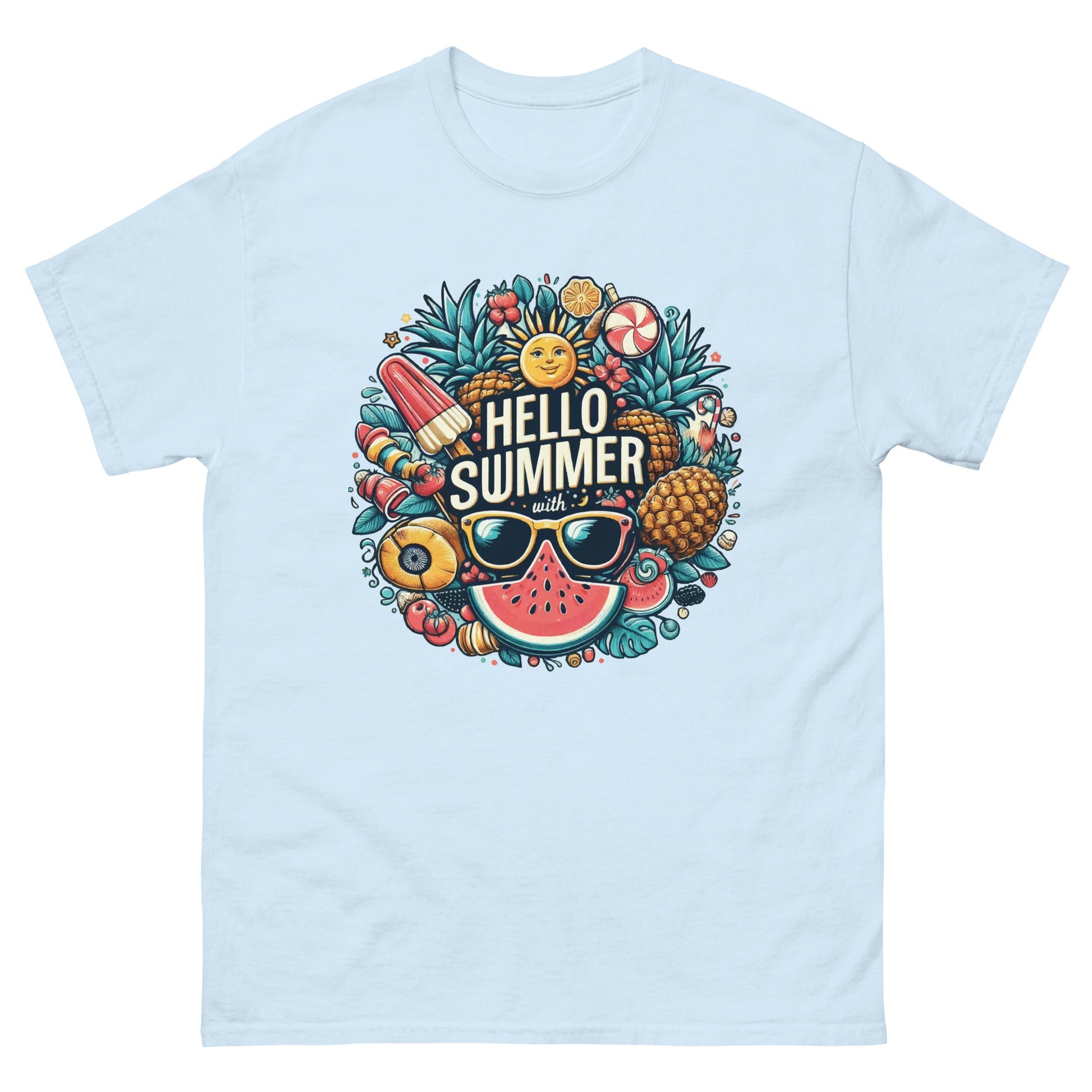 Hello Summer | Unisex T Shirt - Light Blue - T-Shirts Online