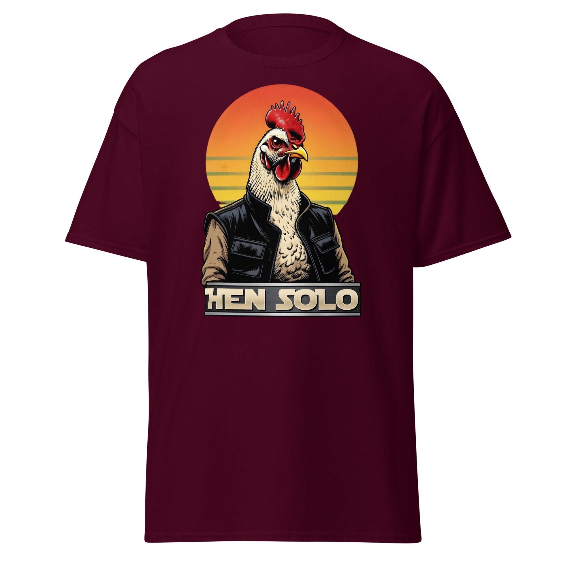 Hen Solo T-Shirt | Funny Star Wars Chicken Pun Graphic Tee - Maroon - T-Shirts Online