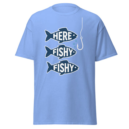 Here Fishy Fishy T-Shirt – Funny Fishing Graphic Tee - Carolina Blue - T-Shirts Online