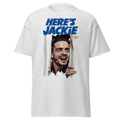 Here's Jackie T-Shirt | Jack Grealish The Shining Parody Tee - Ash - T-Shirts Online