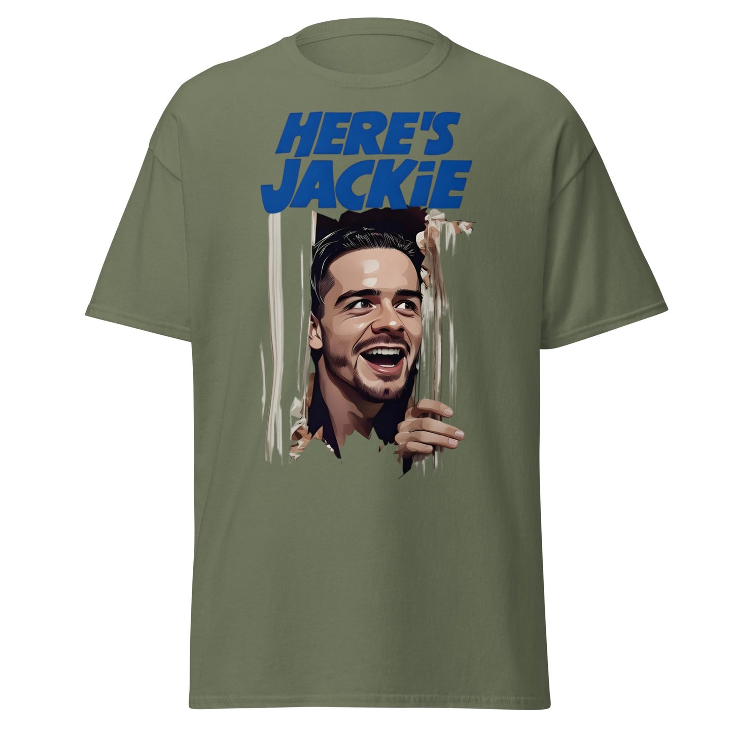 Here's Jackie T-Shirt | Jack Grealish The Shining Parody Tee - Military Green - T-Shirts Online