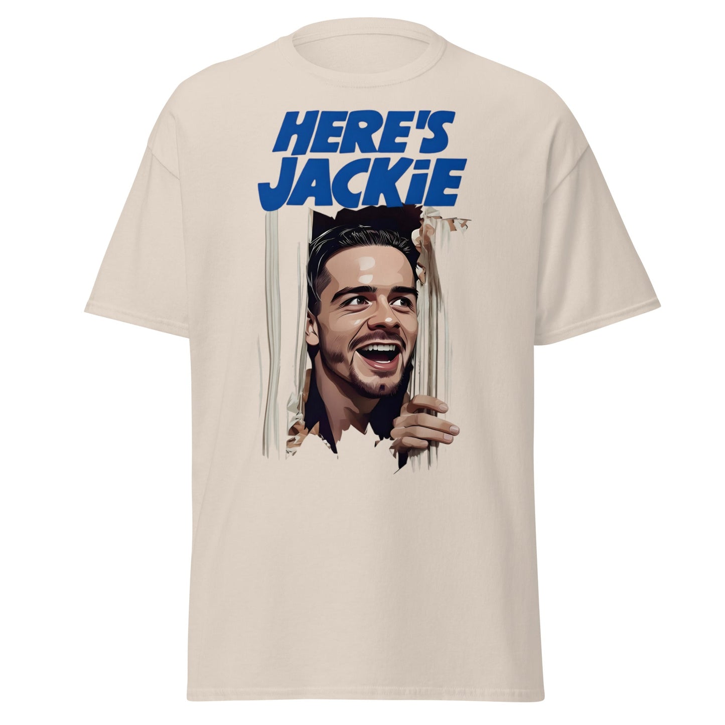 Here's Jackie T-Shirt | Jack Grealish The Shining Parody Tee - Natural - T-Shirts Online