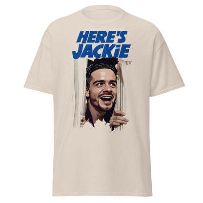 Here's Jackie T-Shirt | Jack Grealish The Shining Parody Tee - Natural - T-Shirts Online