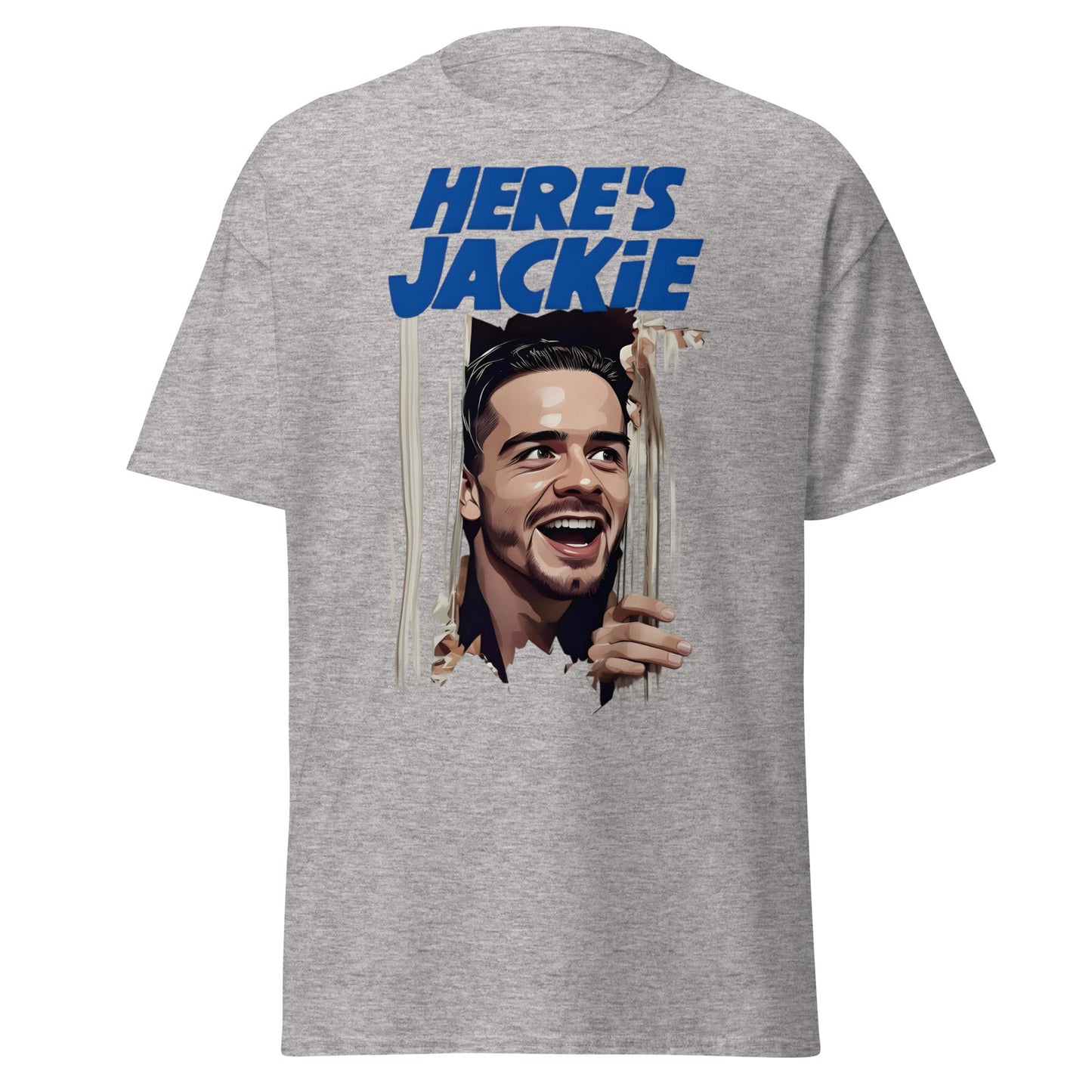 Here's Jackie T-Shirt | Jack Grealish The Shining Parody Tee - Sport Grey - T-Shirts Online