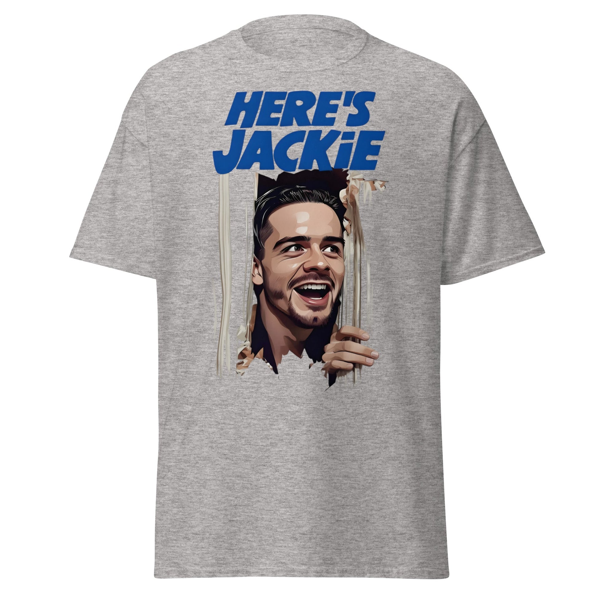 Here's Jackie T-Shirt | Jack Grealish The Shining Parody Tee - Sport Grey - T-Shirts Online