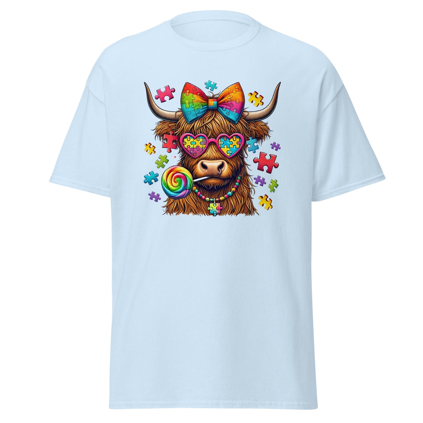Highland Cow | Autism T-Shirt - Light Blue - T-Shirts Online