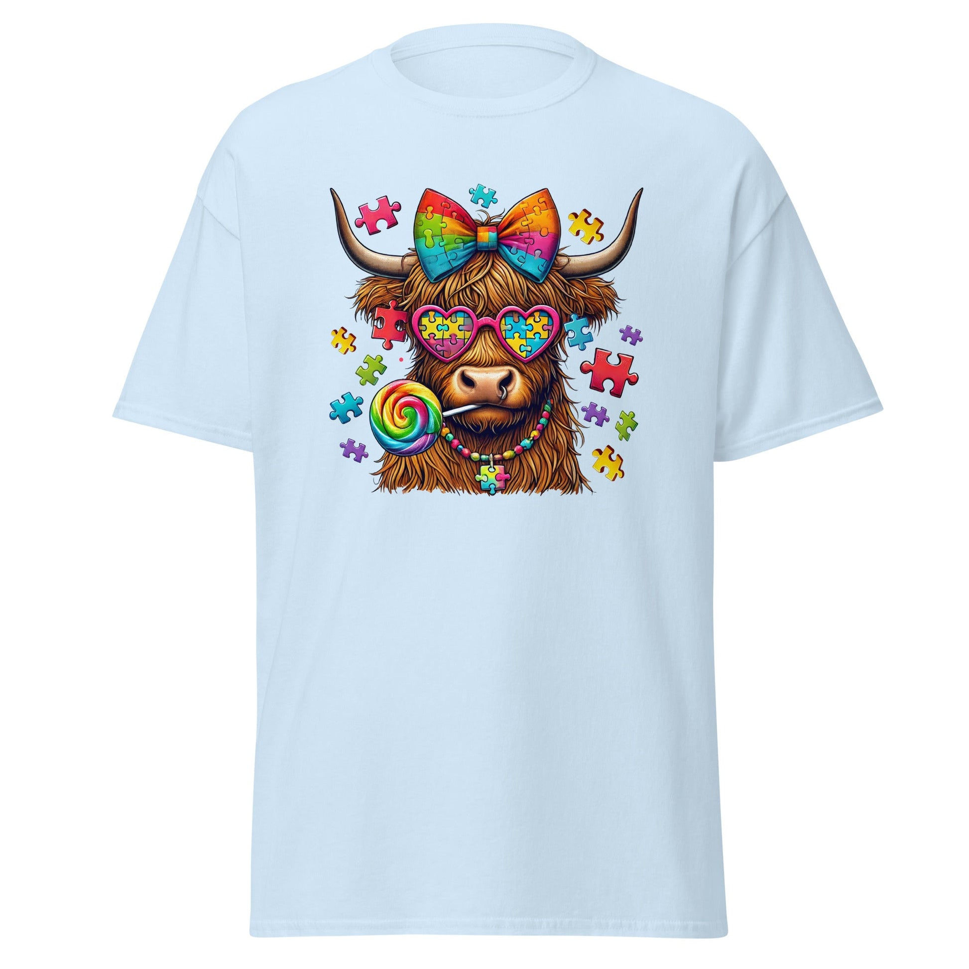 Highland Cow | Autism T-Shirt - Light Blue - T-Shirts Online