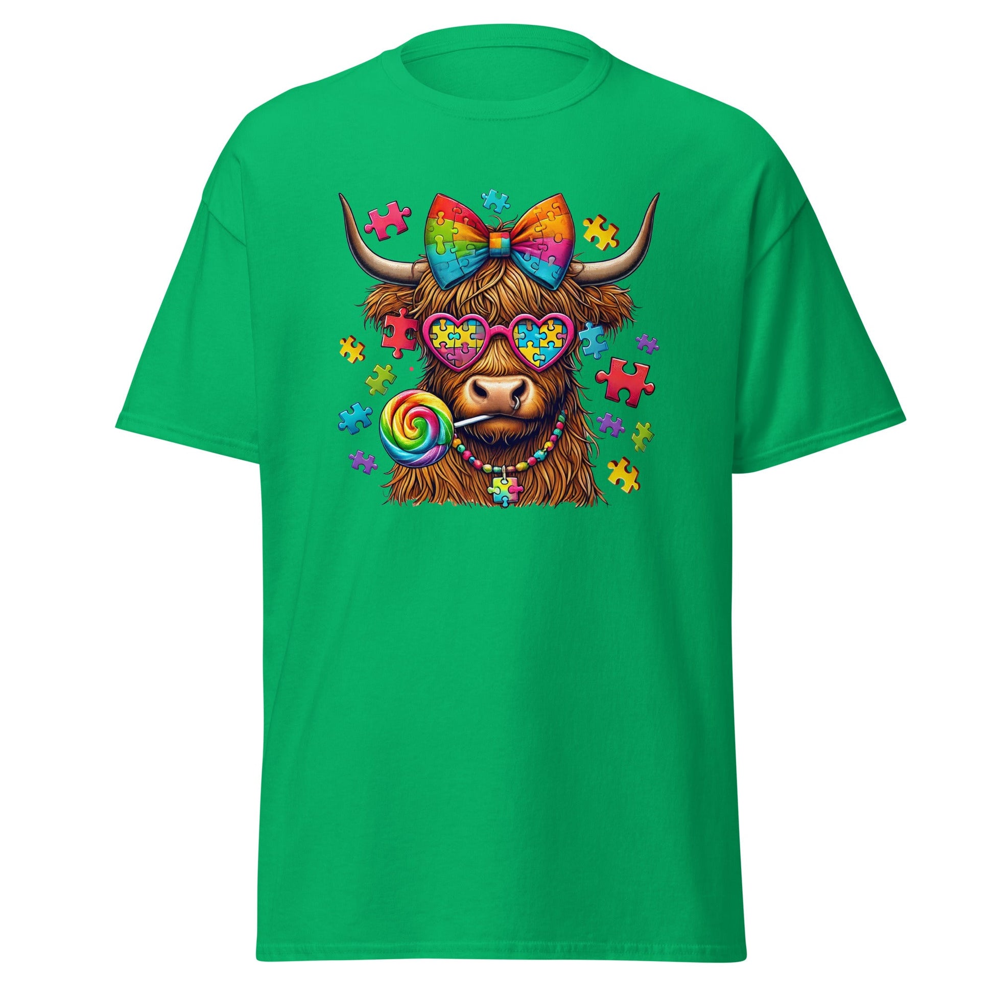 Highland Cow | Autism T-Shirt - Irish Green - T-Shirts Online