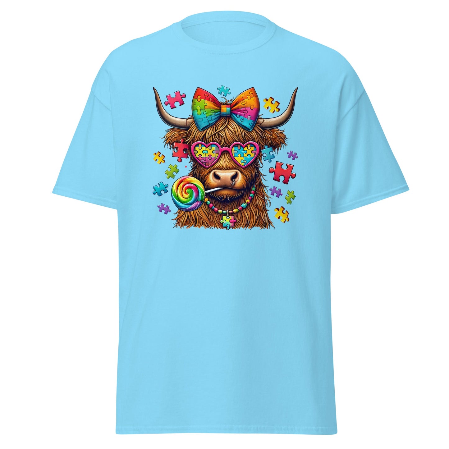 Highland Cow | Autism T-Shirt - Sky - T-Shirts Online