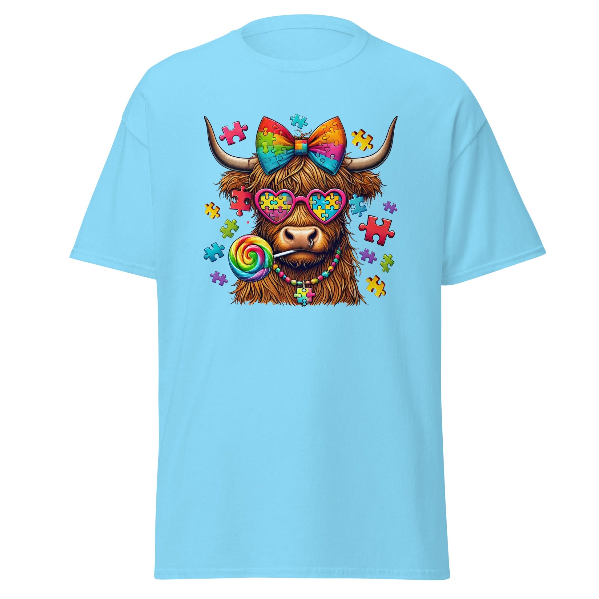 Highland Cow | Autism T-Shirt - Sky - T-Shirts Online