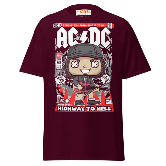 Highway to Hell T-Shirt | Rock Guitar Comic Style Tee - Maroon - T-Shirts Online