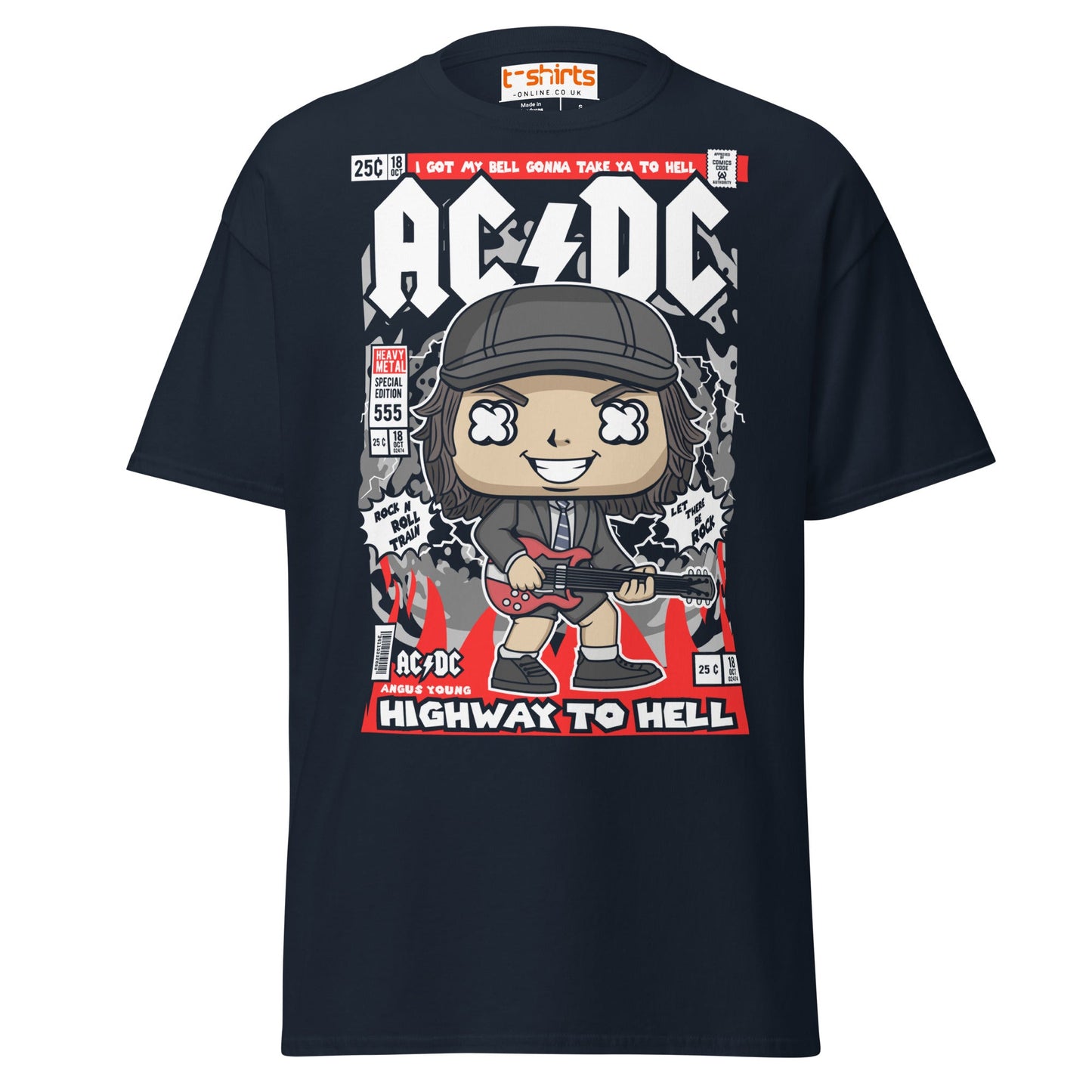 Highway to Hell T-Shirt | Rock Guitar Comic Style Tee - Navy - T-Shirts Online