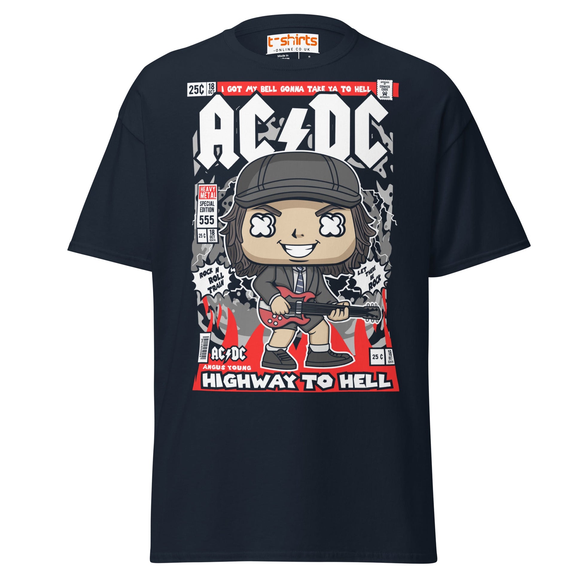 Highway to Hell T-Shirt | Rock Guitar Comic Style Tee - Navy - T-Shirts Online