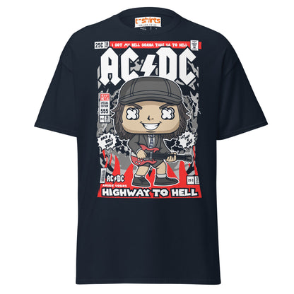 Highway to Hell T-Shirt | Rock Guitar Comic Style Tee - Navy - T-Shirts Online
