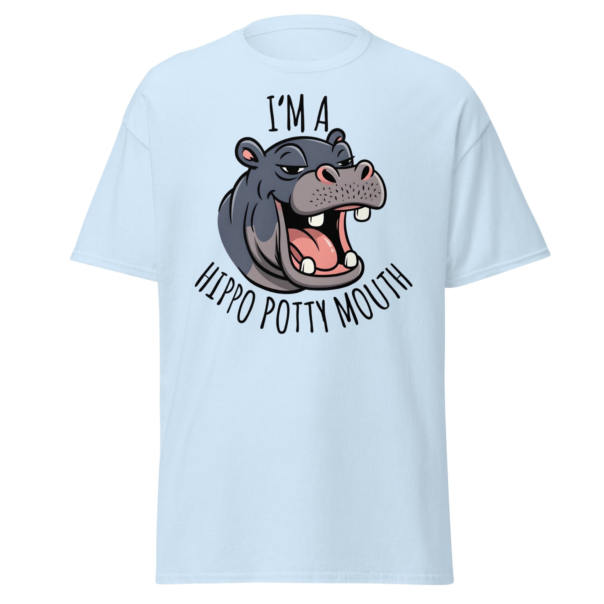 Hippo Potty Mouth T-Shirt – Funny Hippo Adult Humor Tee - Light Blue - T-Shirts Online