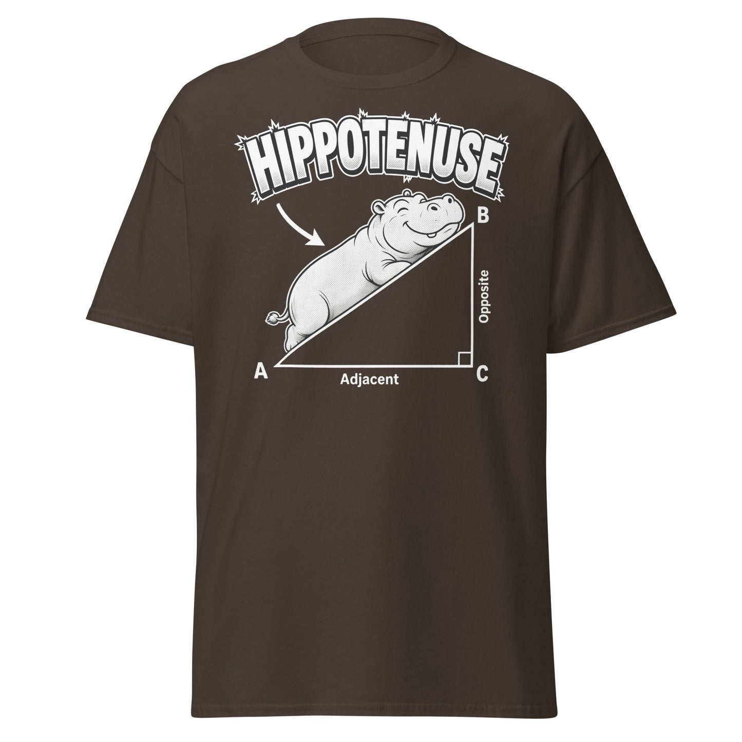Hippotenuse Funny Hippo Math Pun T-Shirt - Dark Chocolate - T-Shirts Online