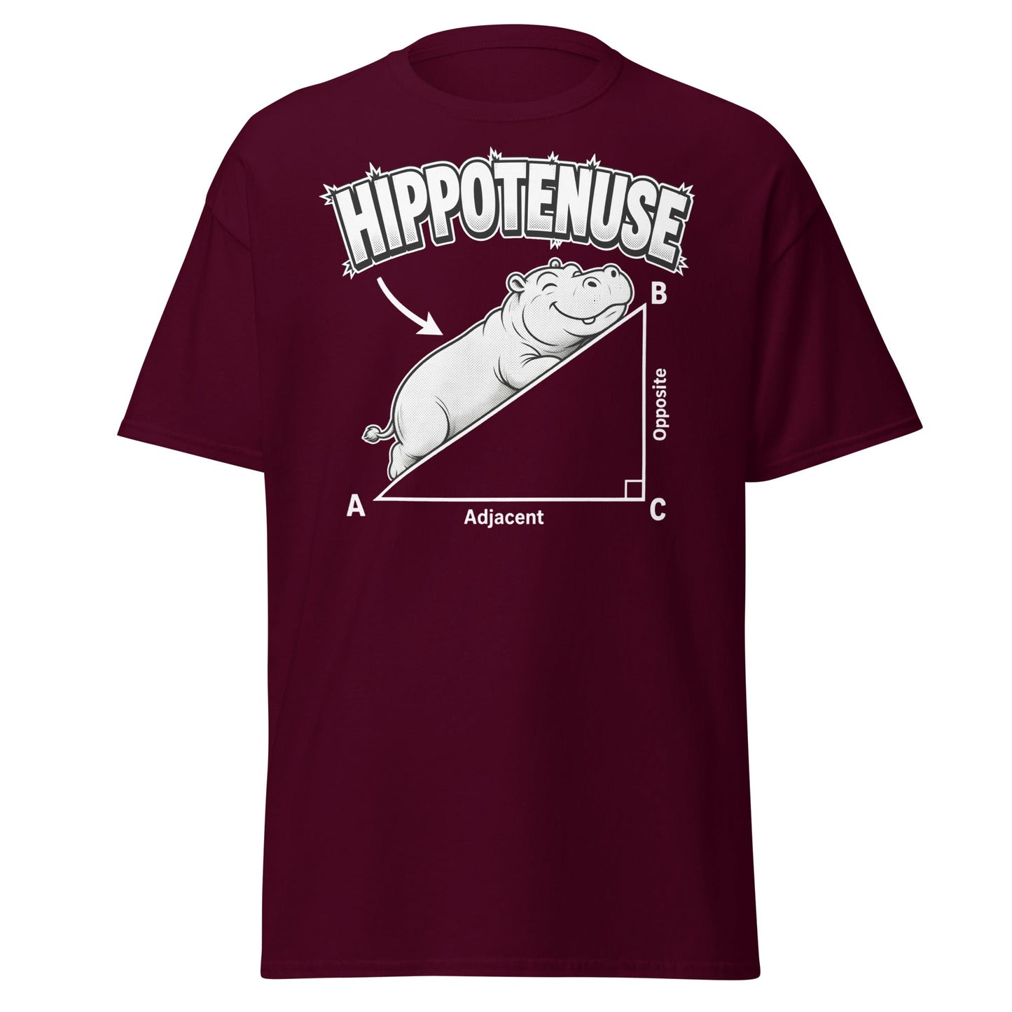Hippotenuse Funny Hippo Math Pun T-Shirt - Maroon - T-Shirts Online