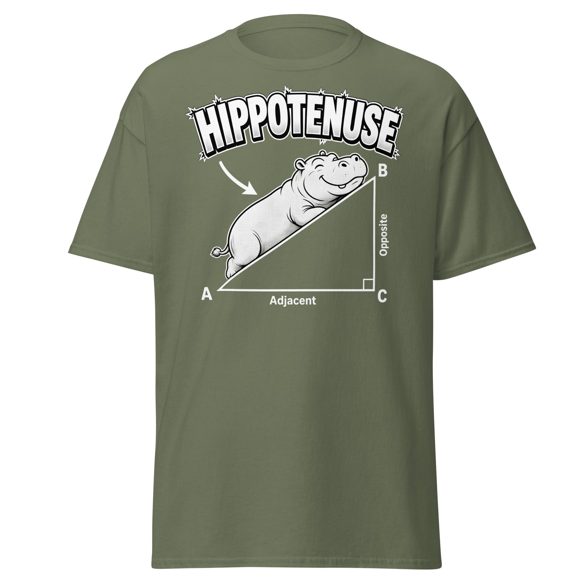 Hippotenuse Funny Hippo Math Pun T-Shirt - Military Green - T-Shirts Online