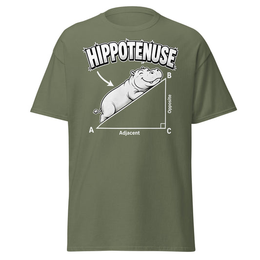 Hippotenuse Funny Hippo Math Pun T-Shirt - Military Green - T-Shirts Online