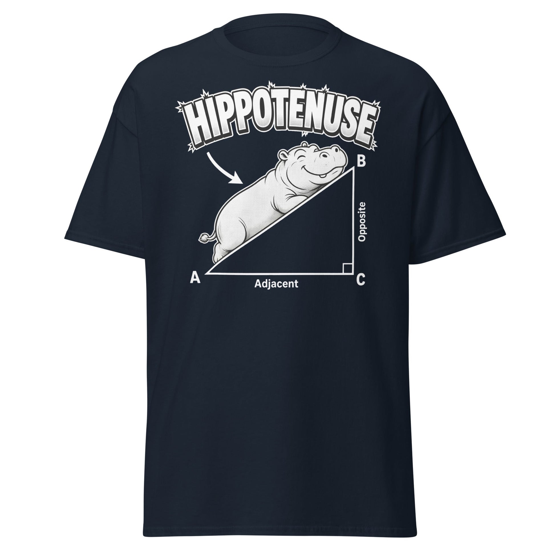 Hippotenuse Funny Hippo Math Pun T-Shirt - Navy - T-Shirts Online