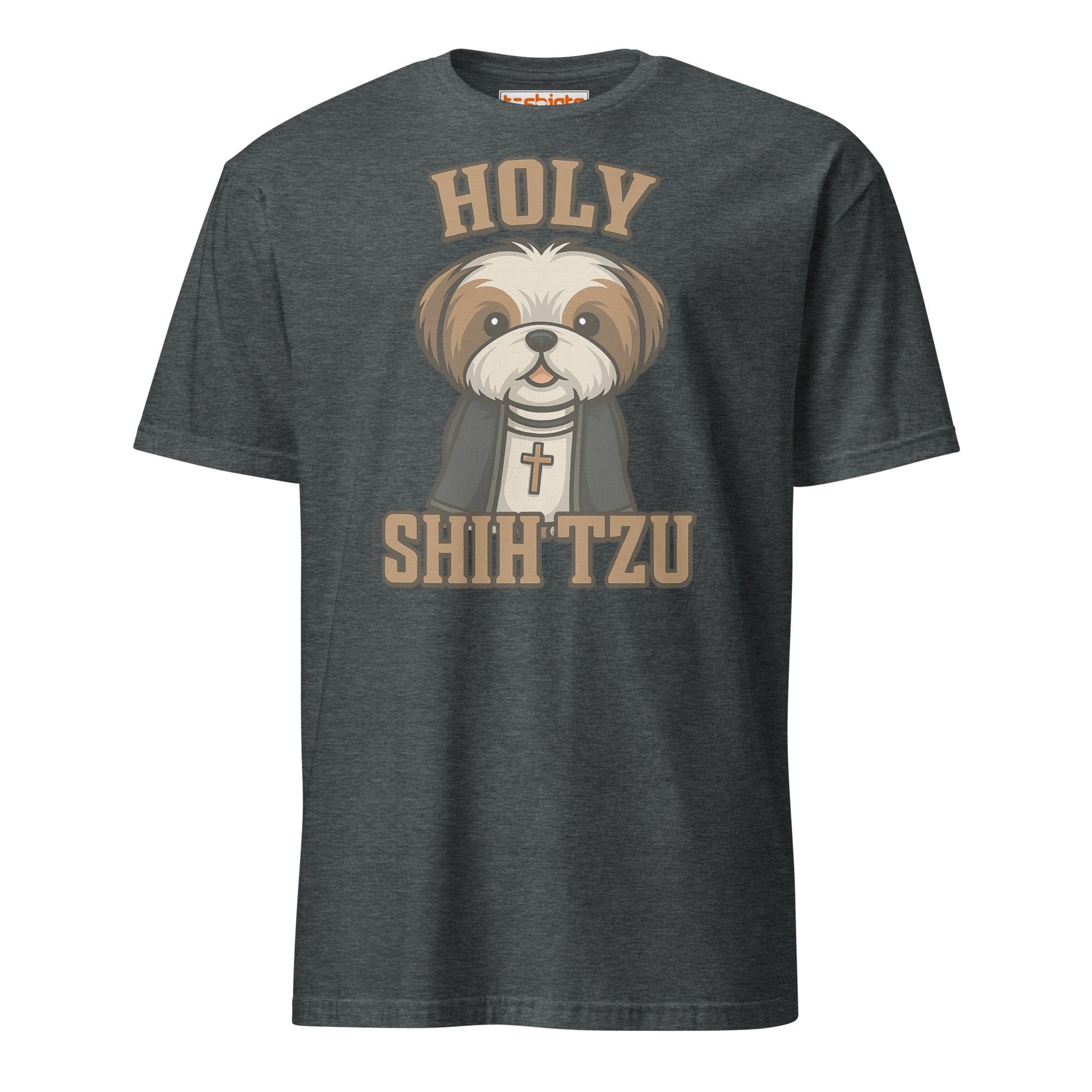 Holy Shih Tzu Funny Dog Pun T-Shirt - Dark Heather - T-Shirts Online