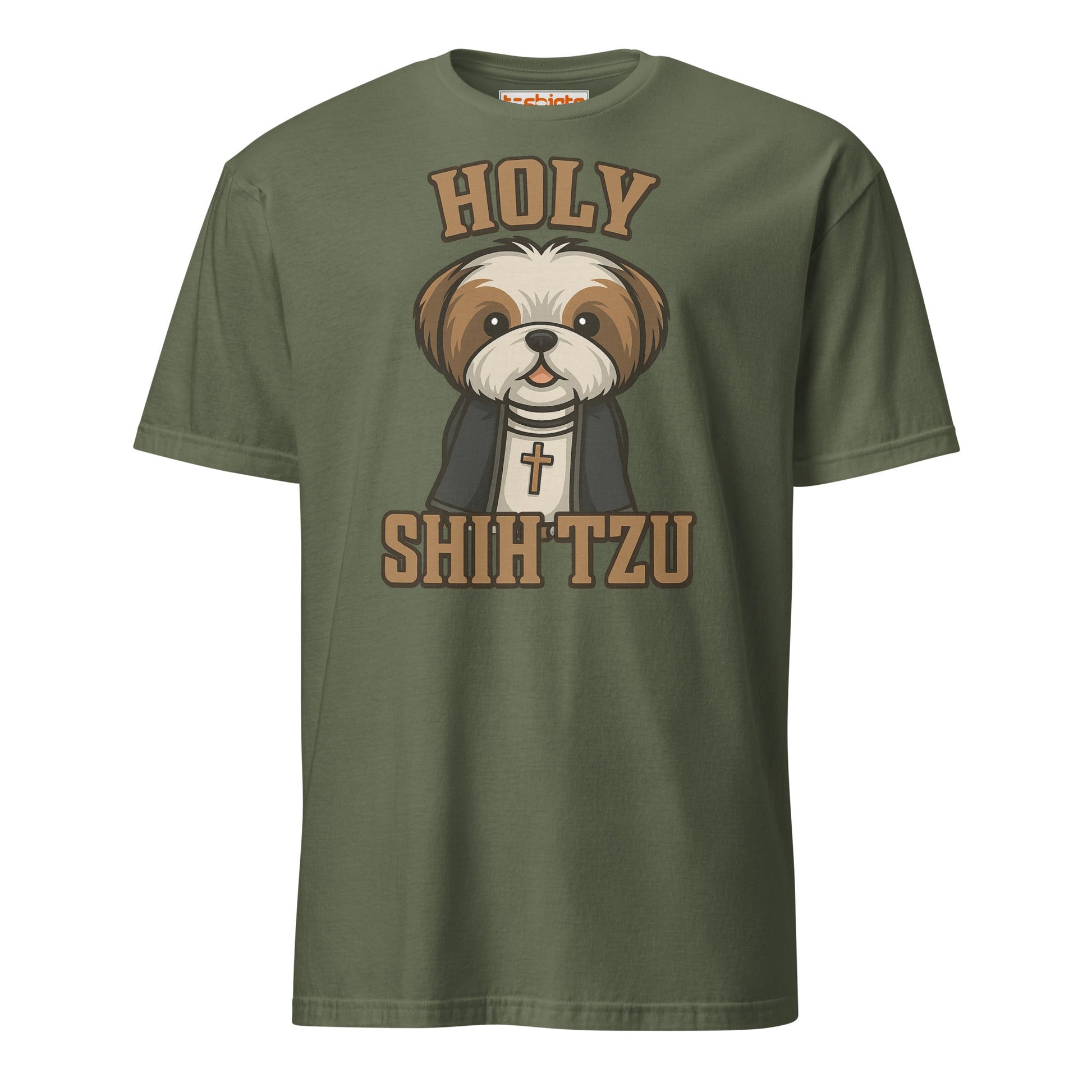 Holy Shih Tzu Funny Dog Pun T-Shirt - Military Green - T-Shirts Online