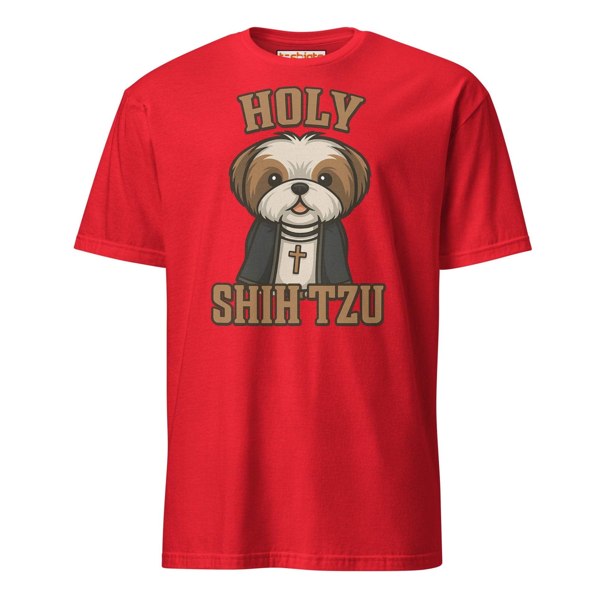 Holy Shih Tzu Funny Dog Pun T-Shirt - Red - T-Shirts Online