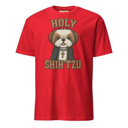 Holy Shih Tzu Funny Dog Pun T-Shirt - Red - T-Shirts Online