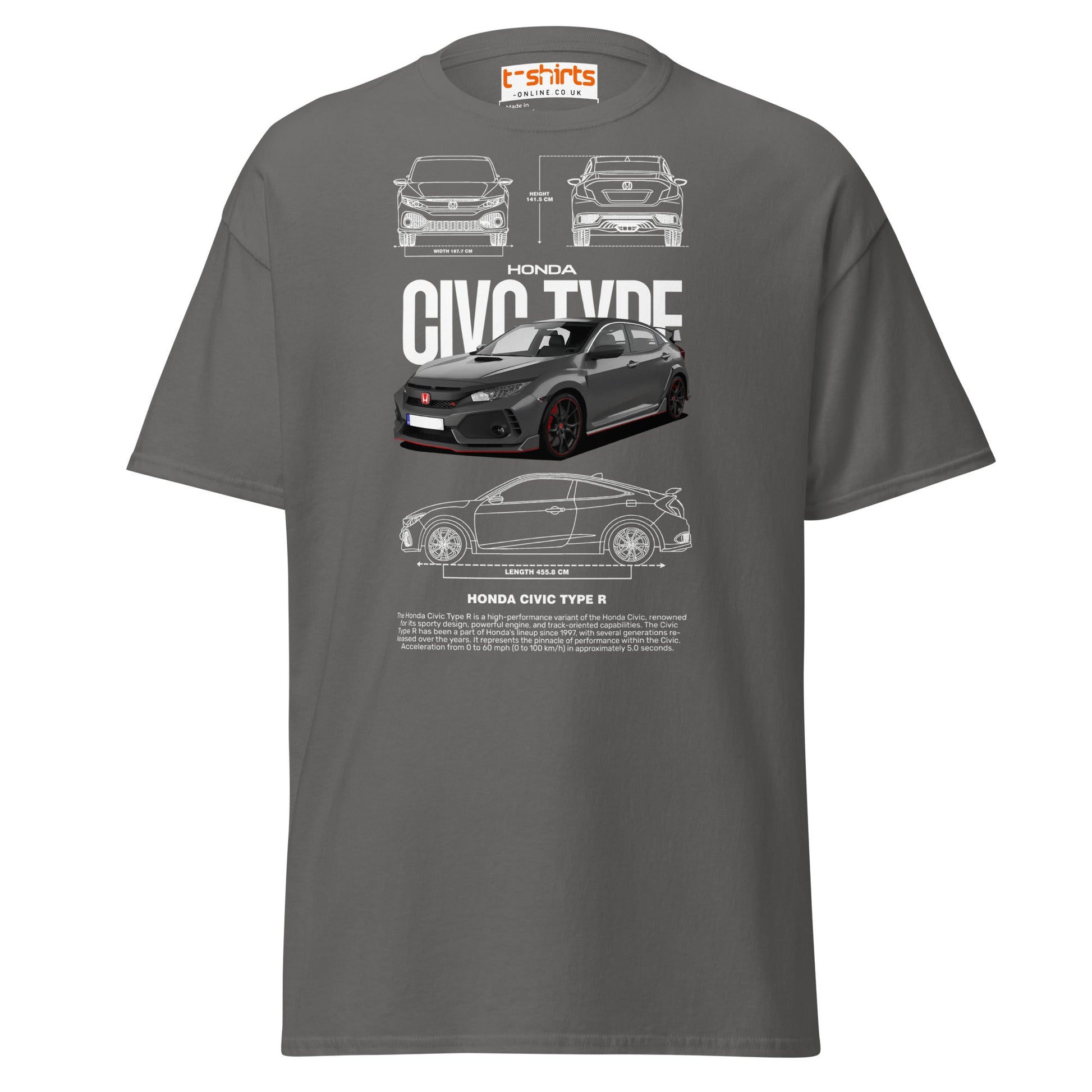 Honda Civic Type R T-Shirt | JDM Car Enthusiast Tee - Charcoal - T-Shirts Online