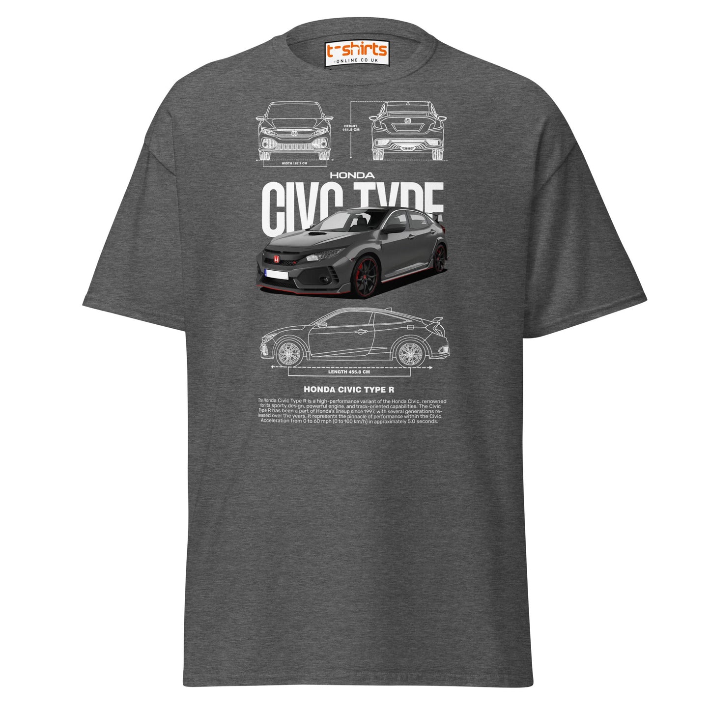 Honda Civic Type R T-Shirt | JDM Car Enthusiast Tee - Dark Heather - T-Shirts Online