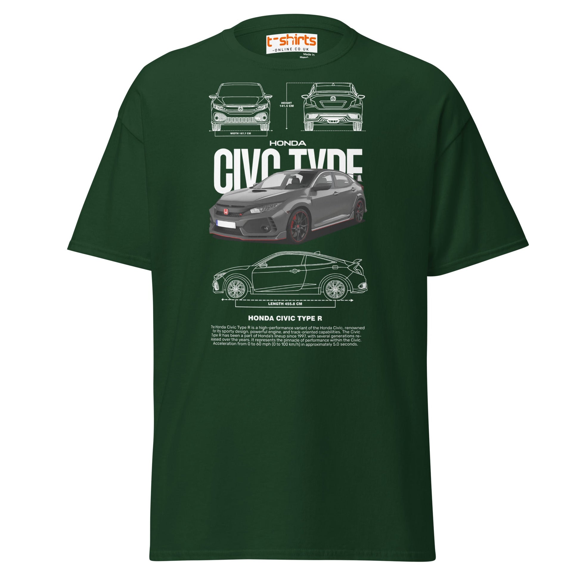 Honda Civic Type R T-Shirt | JDM Car Enthusiast Tee - Forest Green - T-Shirts Online