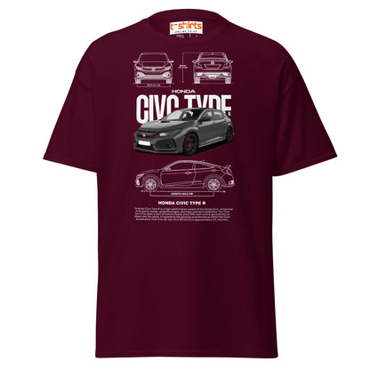 Honda Civic Type R T-Shirt | JDM Car Enthusiast Tee - Maroon - T-Shirts Online