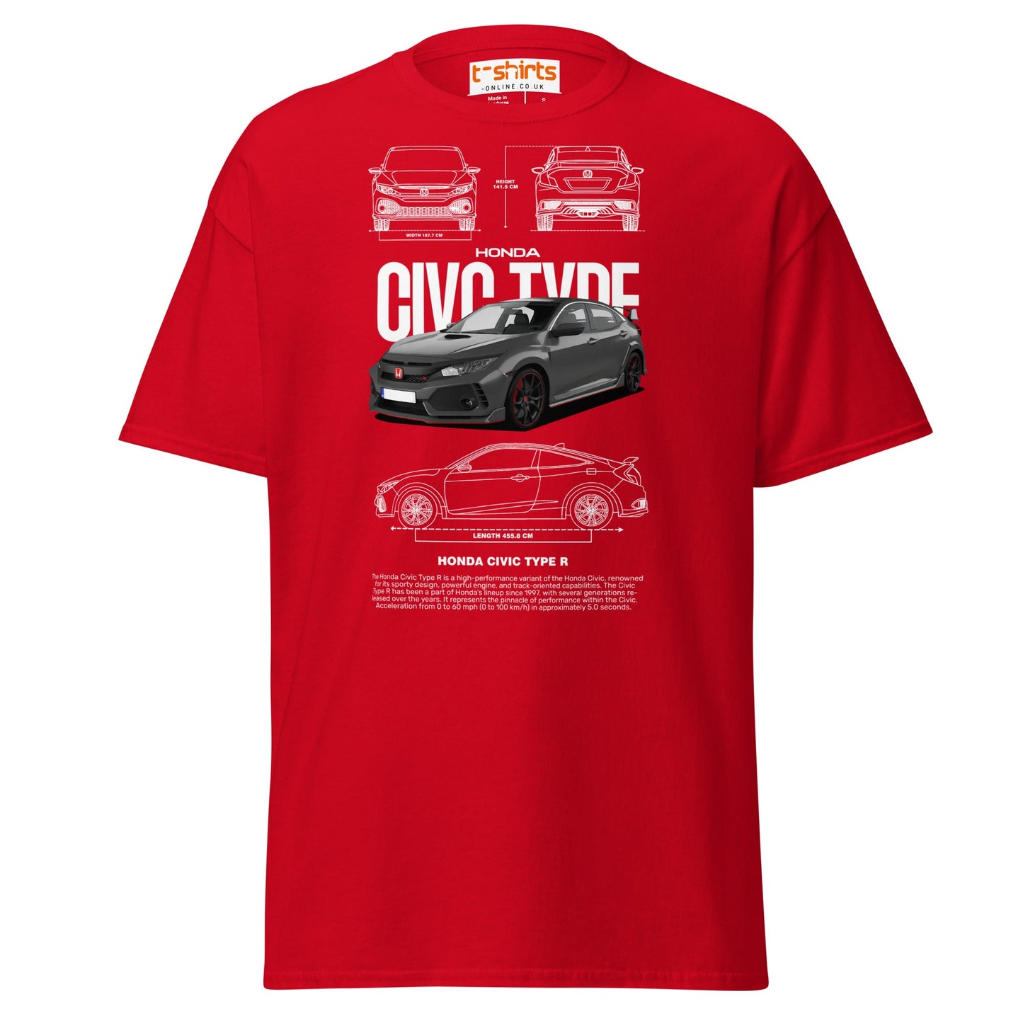 Honda Civic Type R T-Shirt | JDM Car Enthusiast Tee - Red - T-Shirts Online