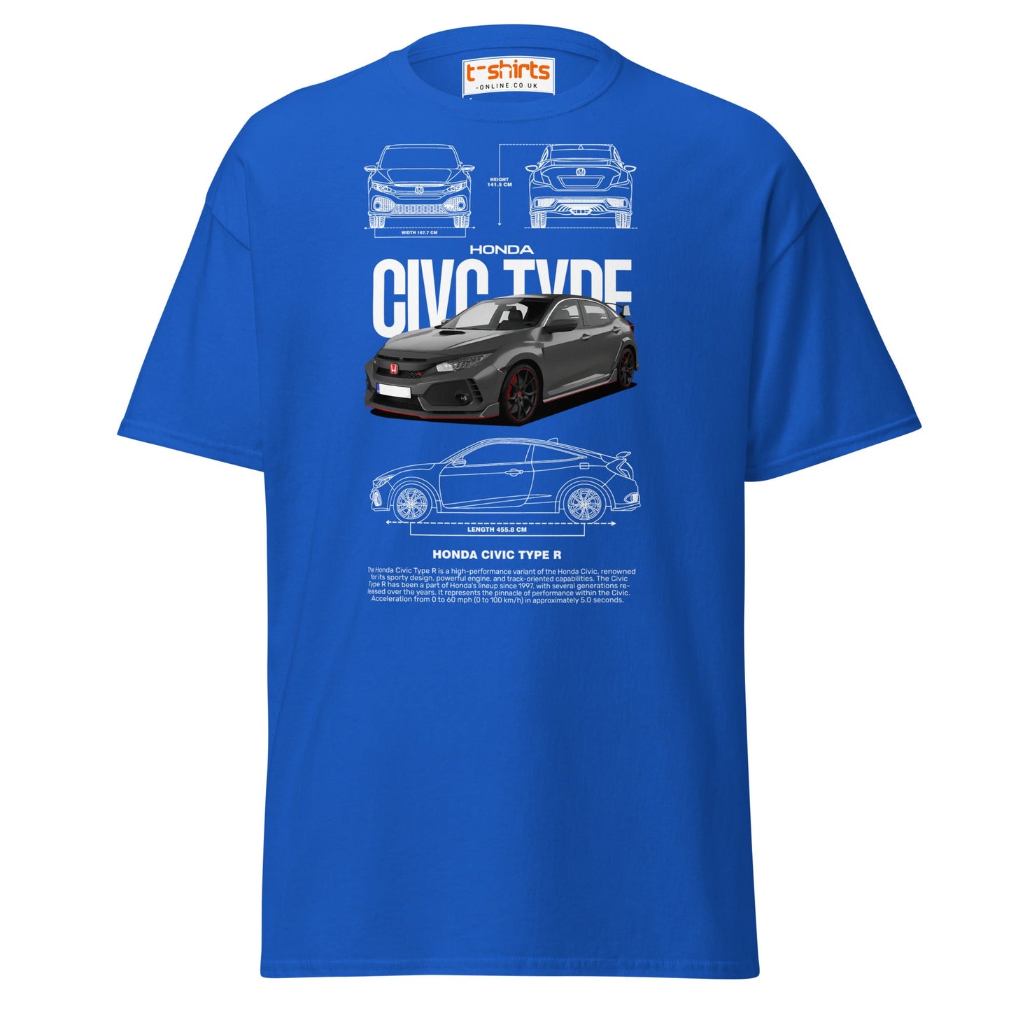 Honda Civic Type R T-Shirt | JDM Car Enthusiast Tee - Royal - T-Shirts Online