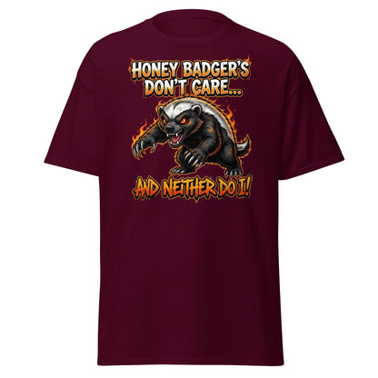 Honey Badger Don't Care T-Shirt – Funny Savage Animal Tee - Maroon - T-Shirts Online