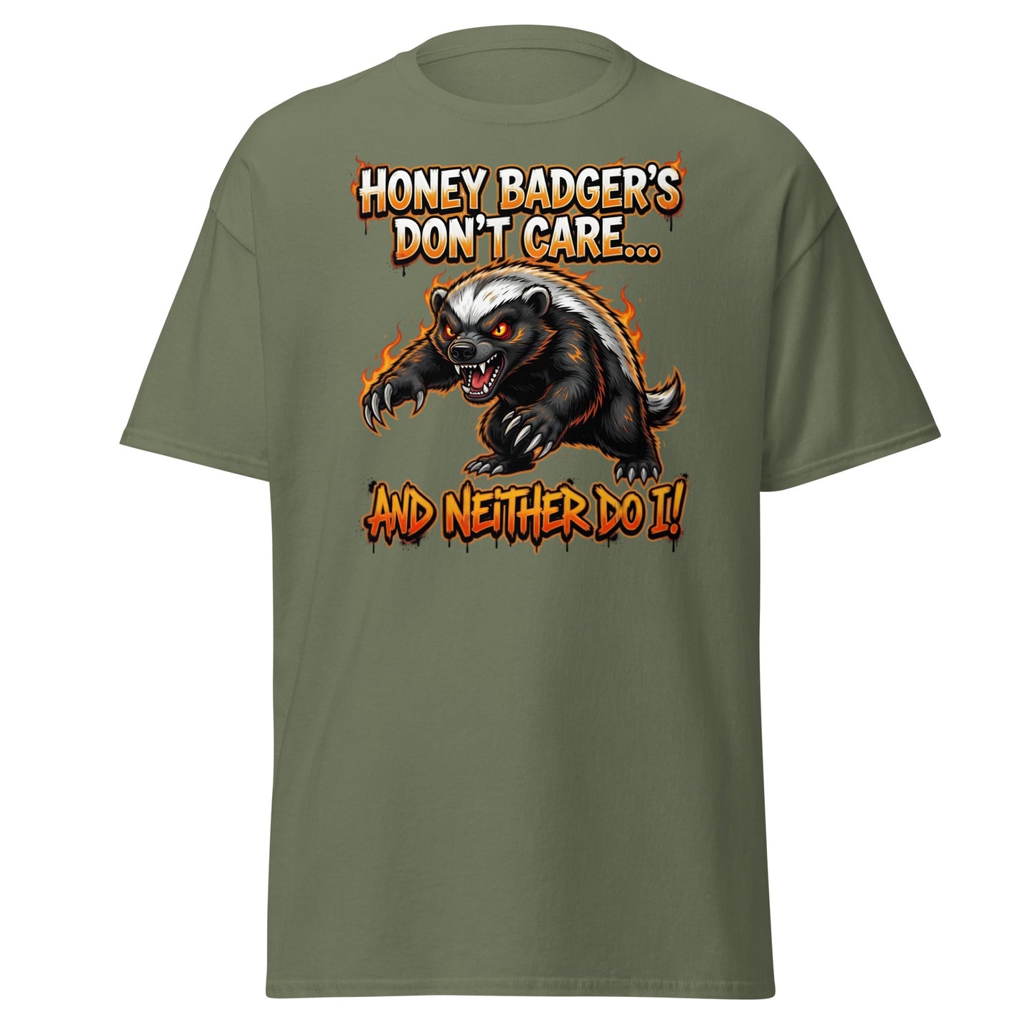 Honey Badger Don't Care T-Shirt – Funny Savage Animal Tee - Military Green - T-Shirts Online
