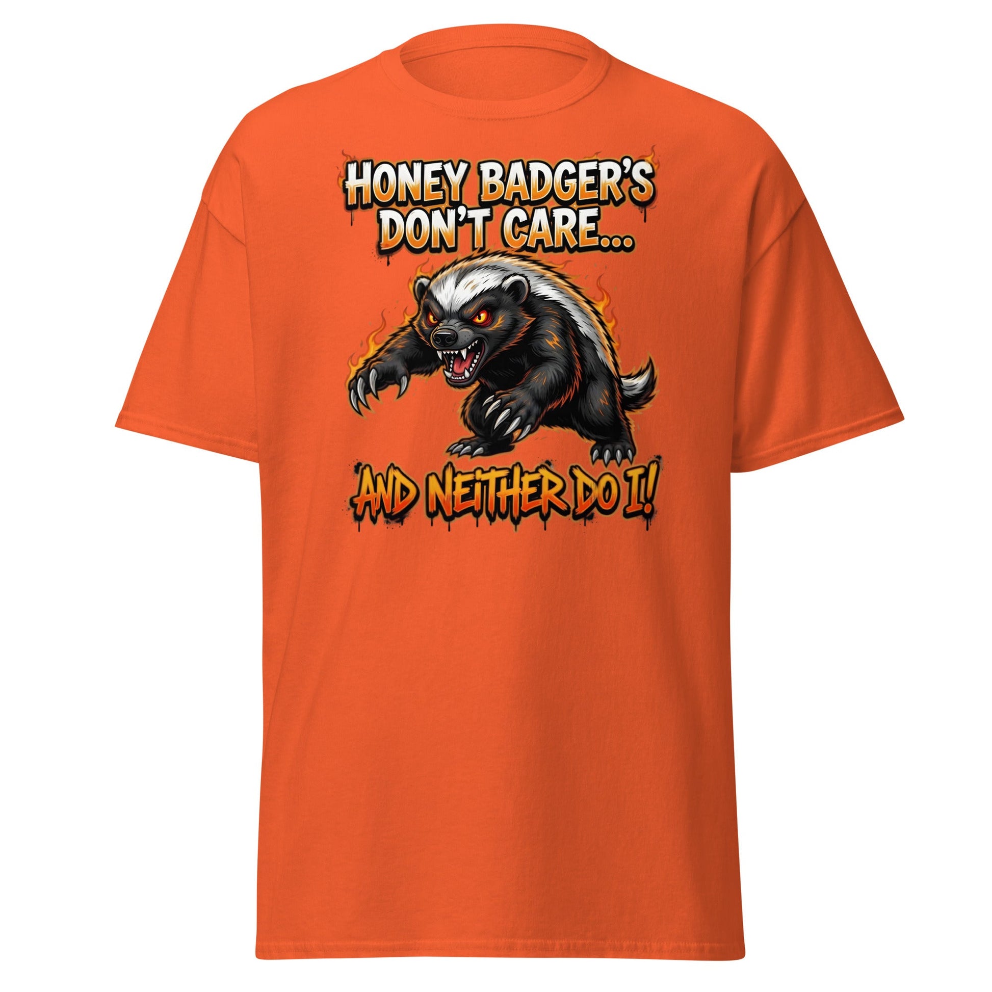 Honey Badger Don't Care T-Shirt – Funny Savage Animal Tee - Orange - T-Shirts Online