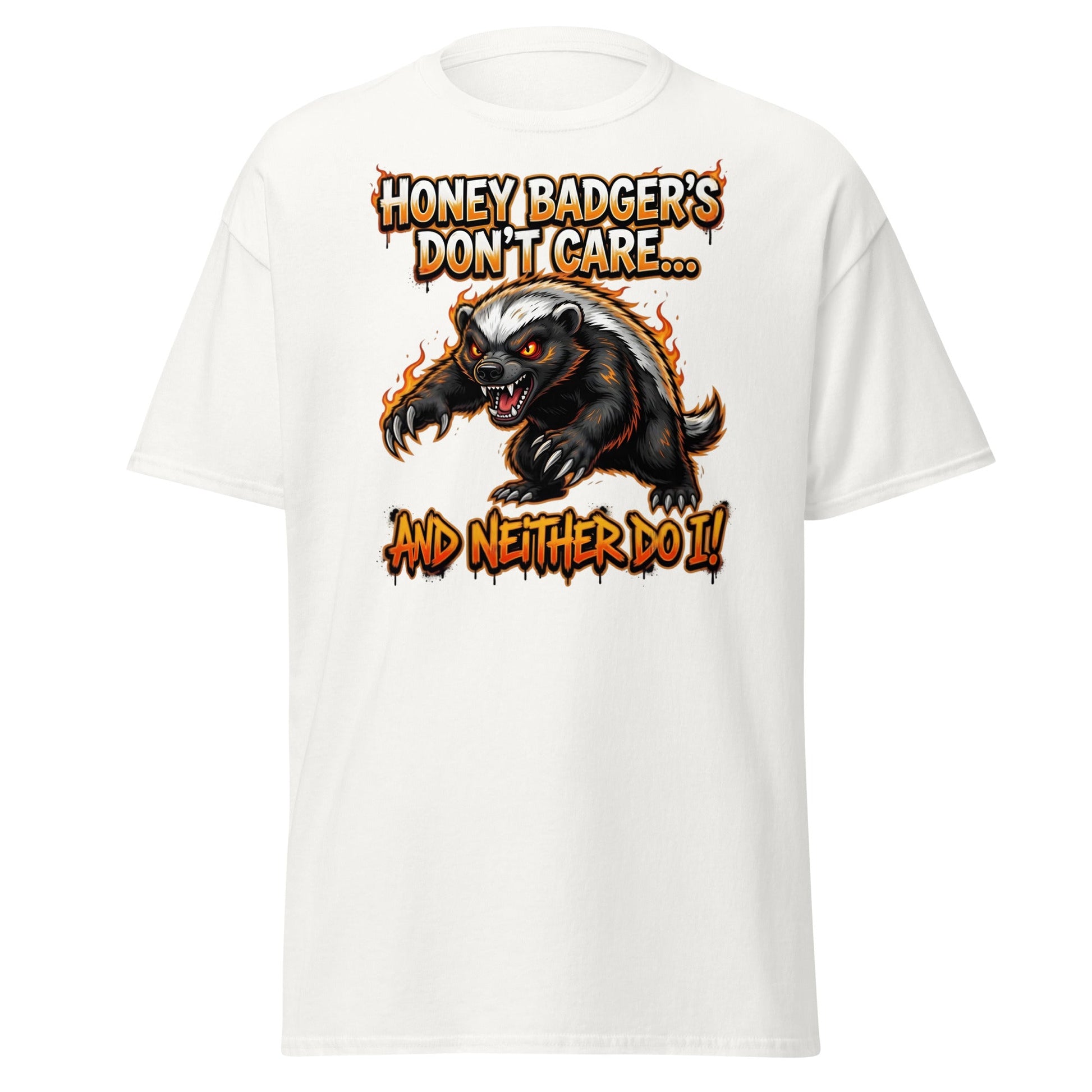 Honey Badger Don't Care T-Shirt – Funny Savage Animal Tee - White - T-Shirts Online
