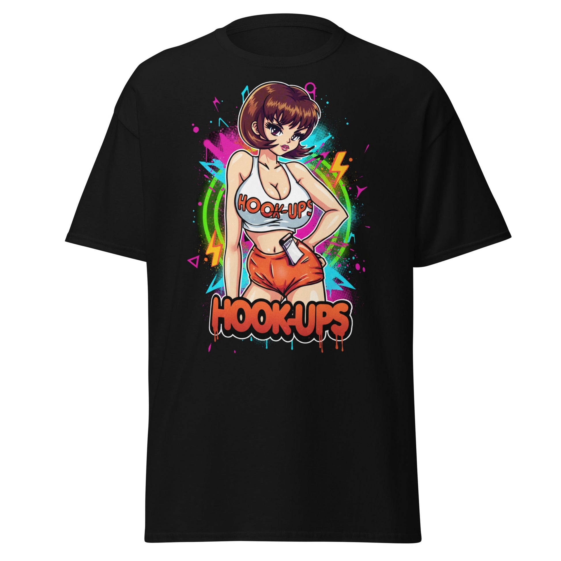 Hook - Ups Anime Girl T-Shirt – Retro Streetwear Tee - Black - T-Shirts Online