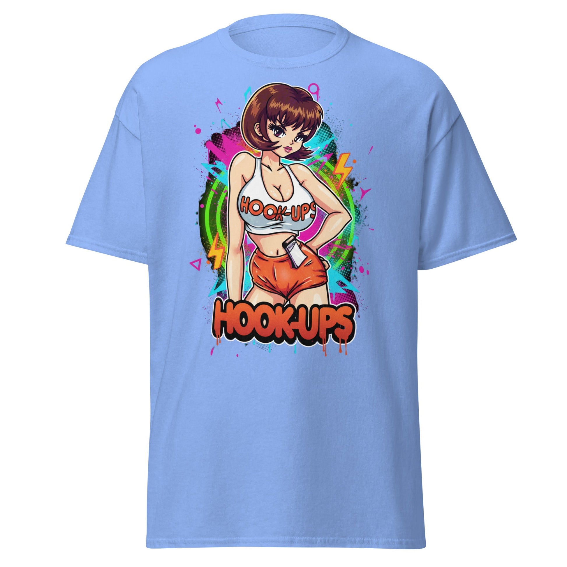 Hook - Ups Anime Girl T-Shirt – Retro Streetwear Tee - Carolina Blue - T-Shirts Online