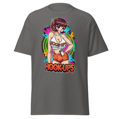 Hook - Ups Anime Girl T-Shirt – Retro Streetwear Tee - Charcoal - T-Shirts Online