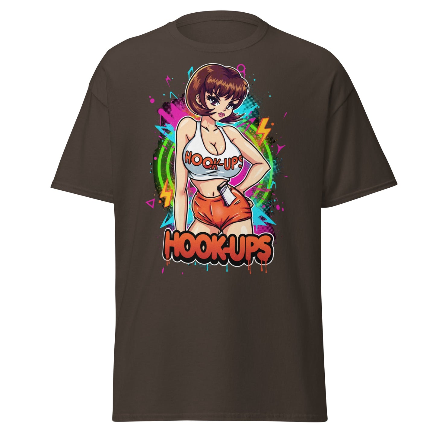 Hook - Ups Anime Girl T-Shirt – Retro Streetwear Tee - Dark Chocolate - T-Shirts Online