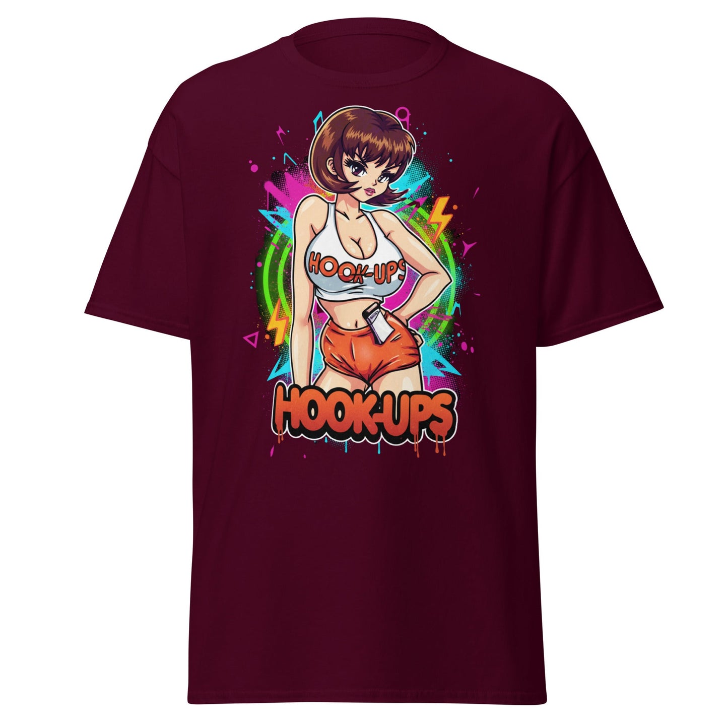 Hook - Ups Anime Girl T-Shirt – Retro Streetwear Tee - Maroon - T-Shirts Online