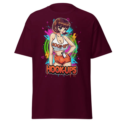 Hook - Ups Anime Girl T-Shirt – Retro Streetwear Tee - Maroon - T-Shirts Online