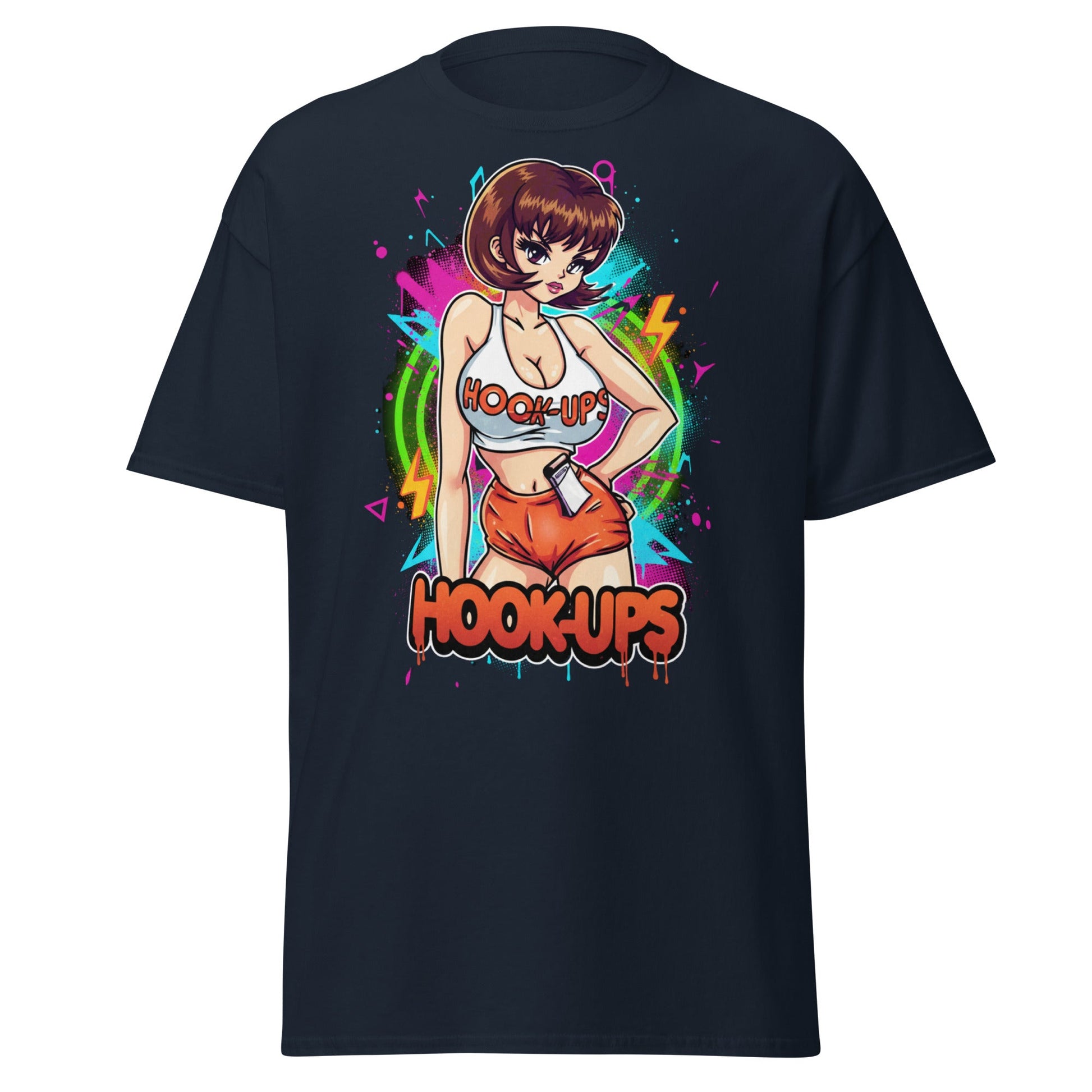 Hook - Ups Anime Girl T-Shirt – Retro Streetwear Tee - Navy - T-Shirts Online