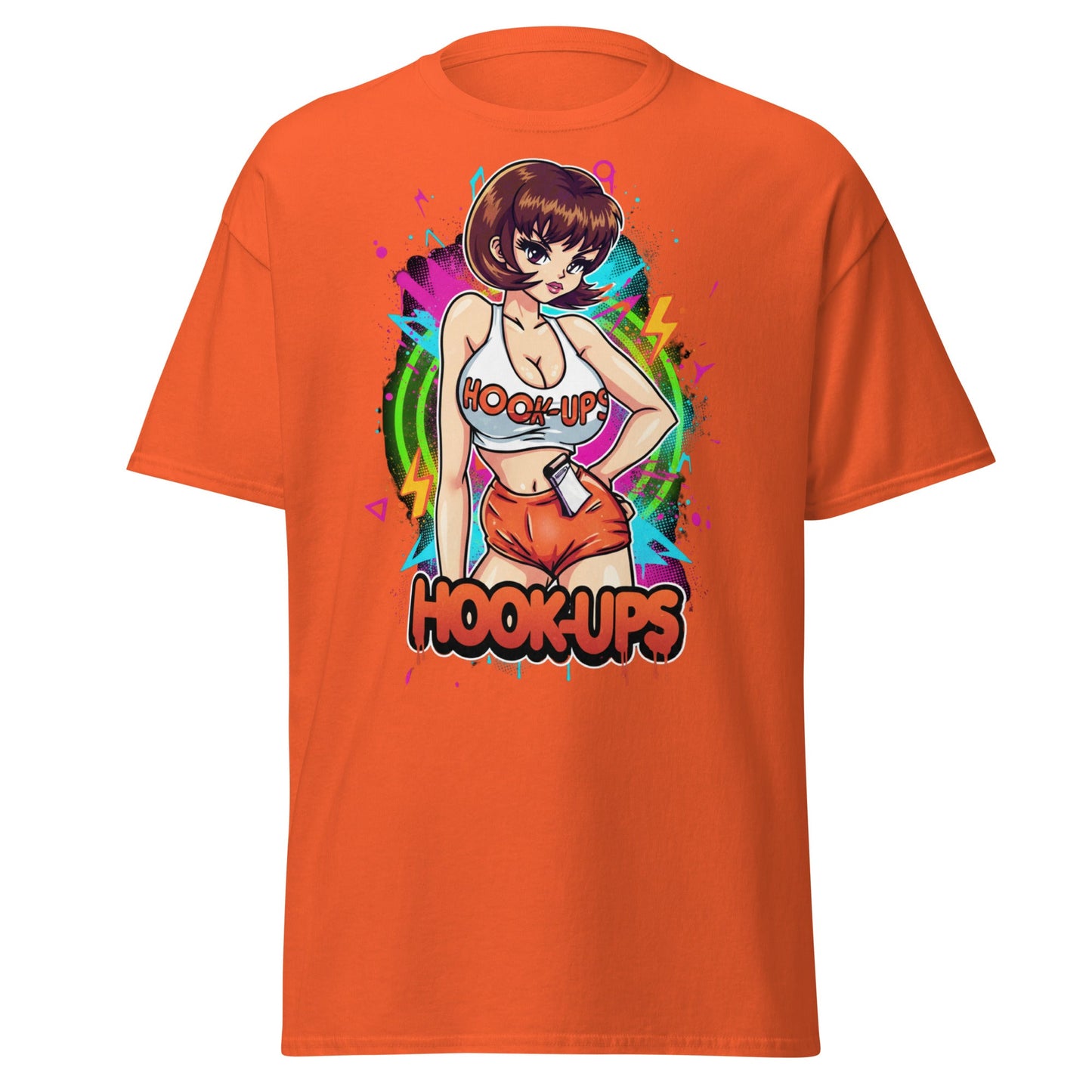Hook - Ups Anime Girl T-Shirt – Retro Streetwear Tee - Orange - T-Shirts Online