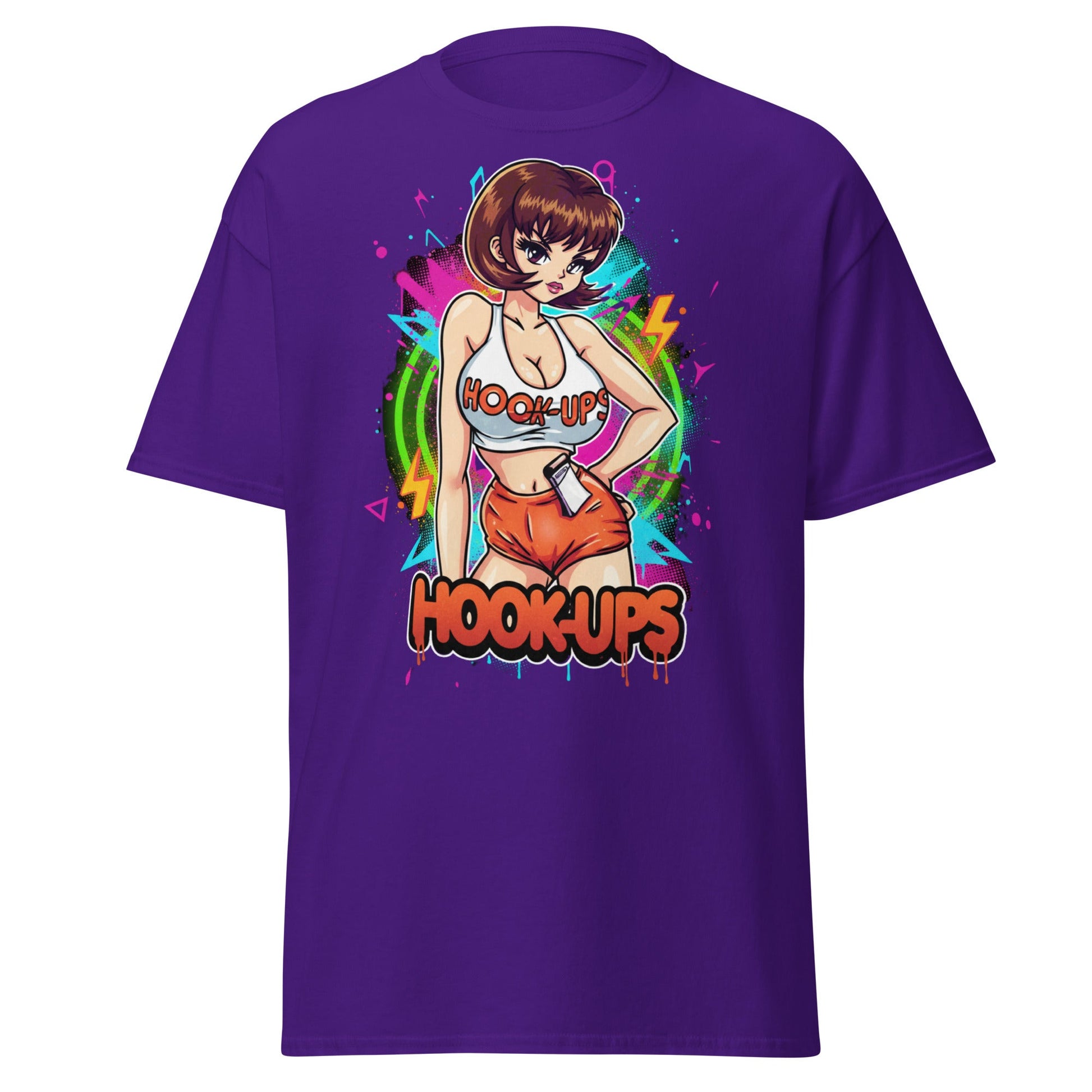 Hook - Ups Anime Girl T-Shirt – Retro Streetwear Tee - Purple - T-Shirts Online